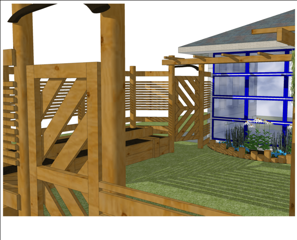 Sketchup render of one of our raised bed garden rooms!
